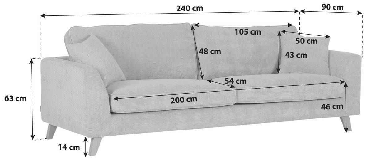 BIGSOFA Cord Dunkelgrau  - Dunkelgrau/Buchefarben, Design, Holz/Textil (240/63/90cm) - Carryhome