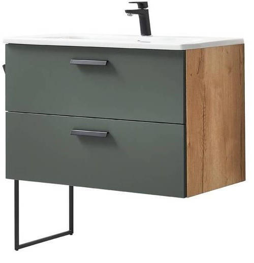 WASCHTISCHKOMBI 90 cm  - Eichefarben/Schwarz, MODERN, Keramik/Holzwerkstoff (90cm) - Celina Home