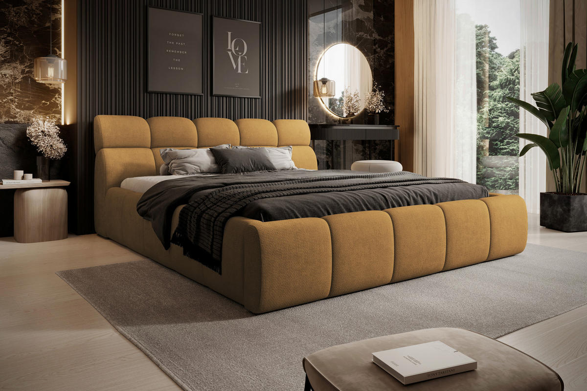 POLSTERBETT 160/200 cm  in Currygelb  - Currygelb/Schwarz, Design, Kunststoff/Textil (160/200cm) - Esposa