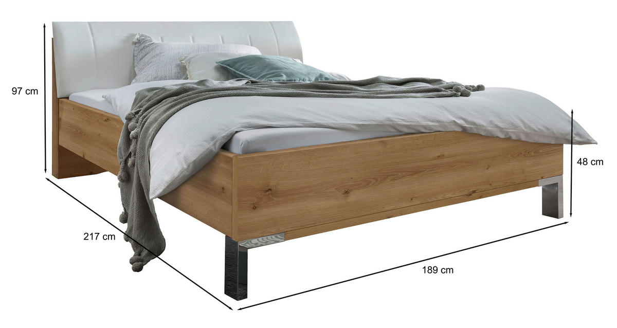 BETT 180/200 cm  in Weiß, Eiche Bianco  - Eiche Bianco/Weiß, KONVENTIONELL, Metall (180/200cm) - Venda