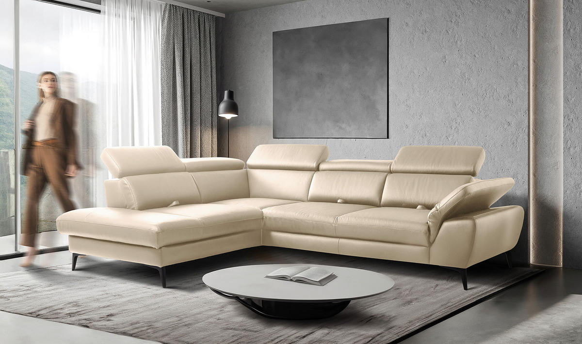 ECKSOFA Lederlook Echtleder Grau  - Schwarz/Grau, Design, Leder/Textil (220/274cm) - Livetastic