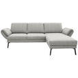 ECKSOFA  in Flachgewebe Silberfarben Armteilverstellung, Relaxfunktion, Drehsitzfunktion  255-365/175-224 cm  - Silberfarben/Schwarz, Design, Textil/Metall (255-365/175-224cm) - Dieter Knoll