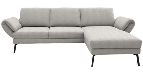 ECKSOFA  in Flachgewebe Silberfarben Armteilverstellung, Relaxfunktion, Drehsitzfunktion  255-365/175-224 cm  - Silberfarben/Schwarz, Design, Textil/Metall (255-365/175-224cm) - Dieter Knoll