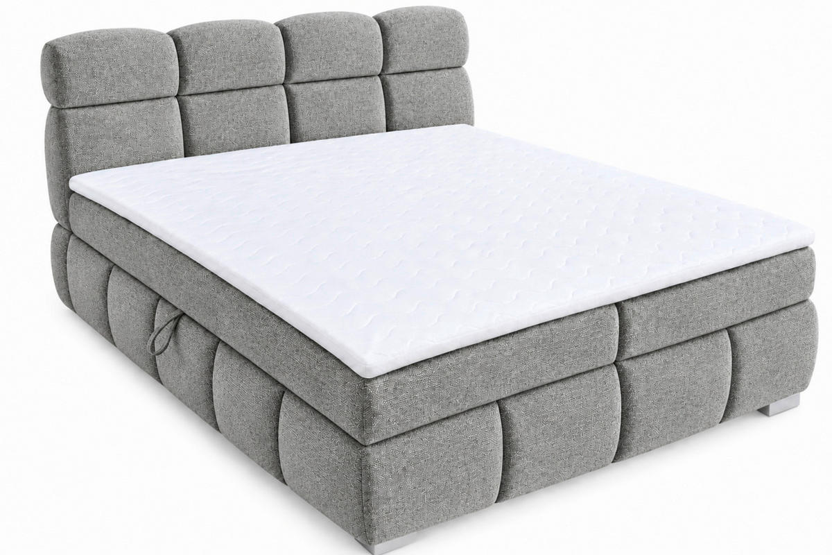 BOXBETT 140/200 cm,  in Grau, Bettkasten, Topper,  - Chromfarben/Grau, MODERN, Holz/Kunststoff (140/200cm) - MID.YOU