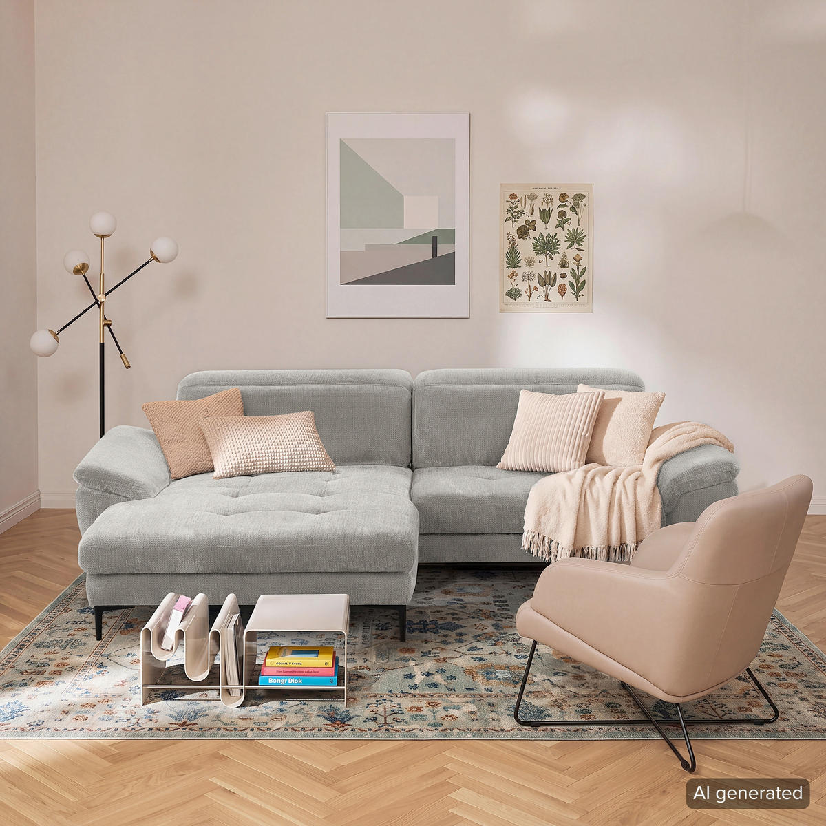 ECKSOFA  Webstoff Grau  - Schwarz/Grau, Design, Textil/Metall (195/268cm) - Livetastic