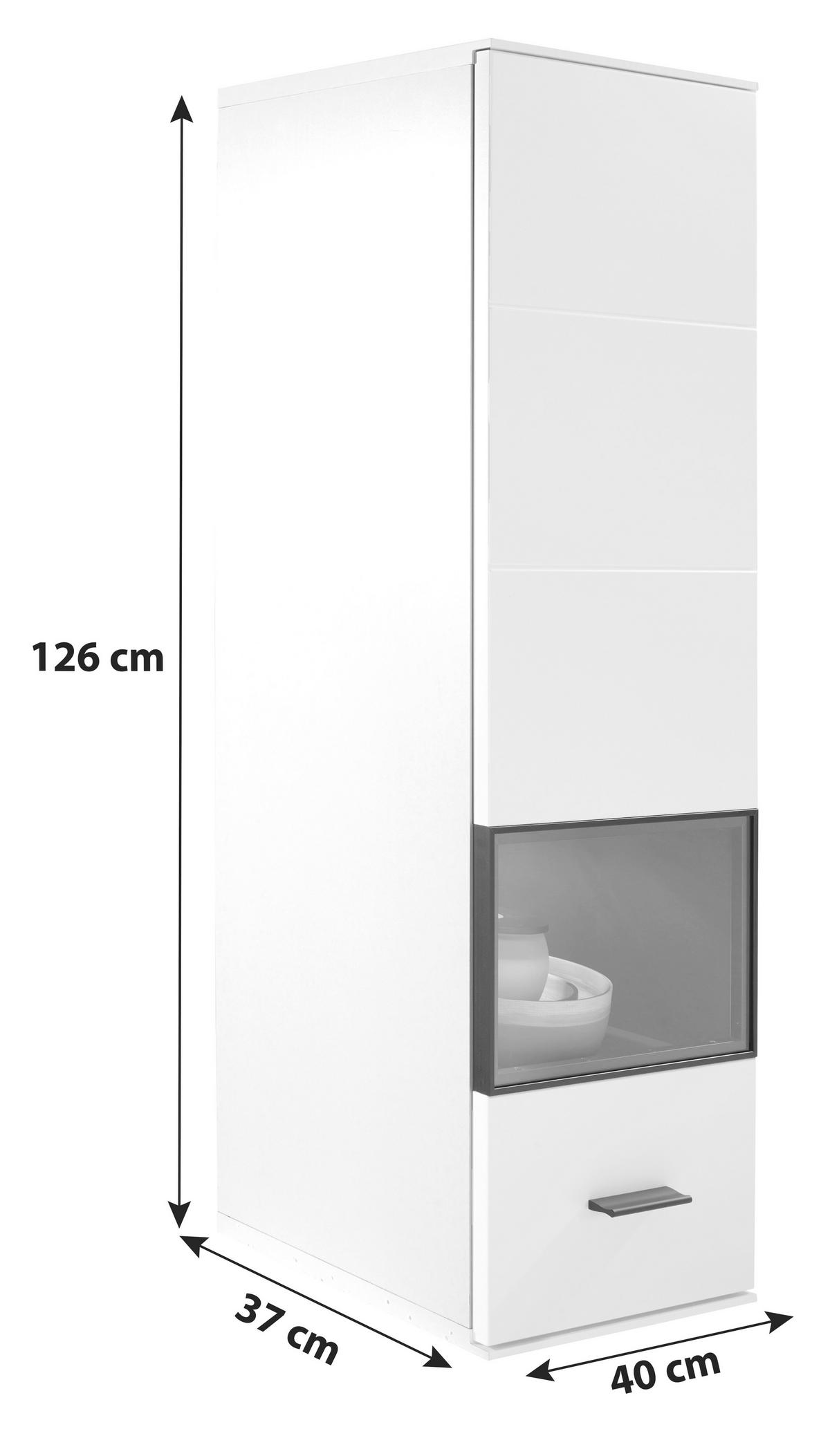 VÄGGHÄNGT VITRINSKÅP i grafitfärgad, vit   - vit/grafitfärgad, Modern, metall/trämaterial (40/126/37cm)