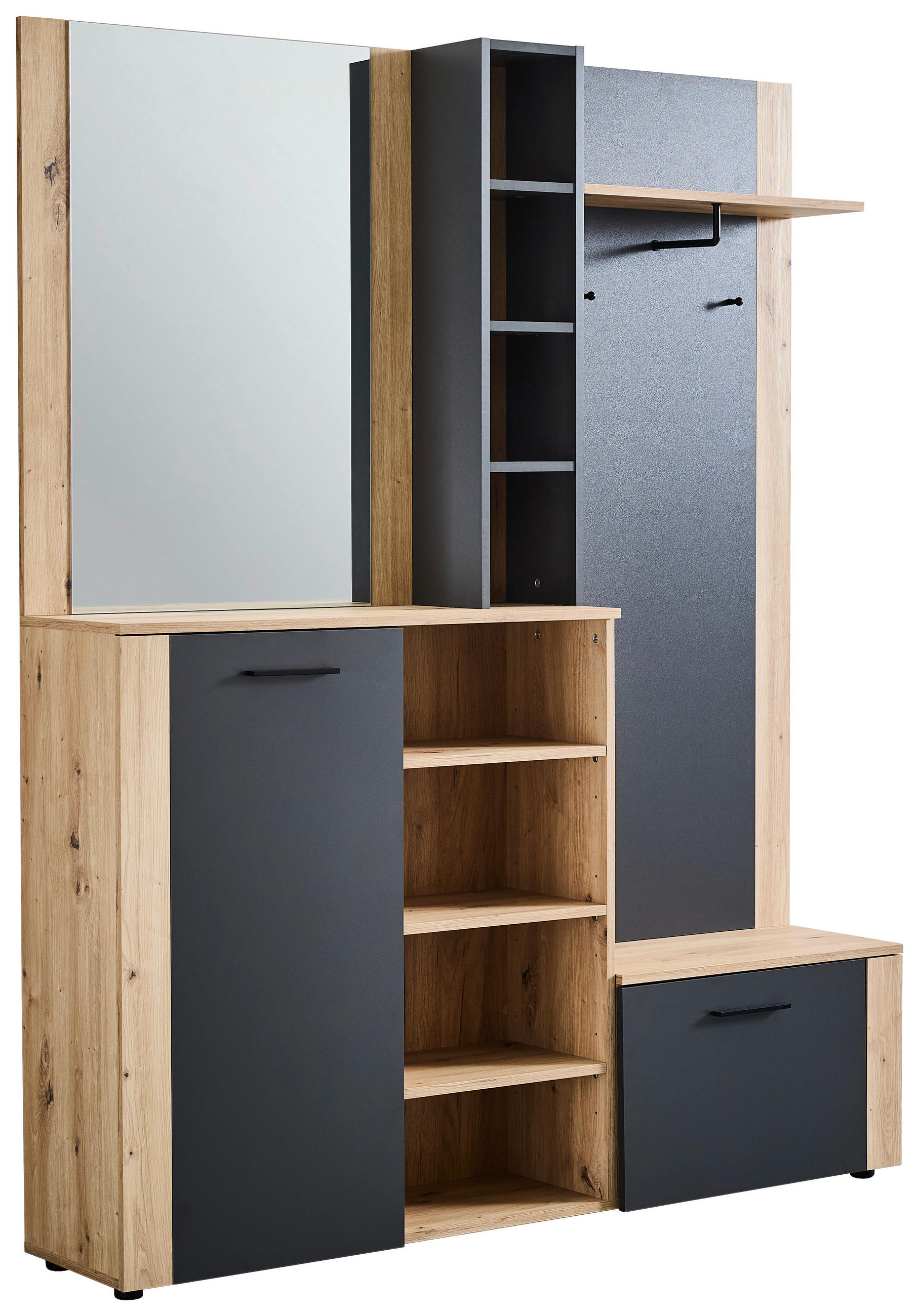 GARDEROBE 4-teilig  in 150/190/32 cm  - Anthrazit/Eiche Artisan, Design, Glas/Holzwerkstoff (150/190/32cm) - MID.YOU