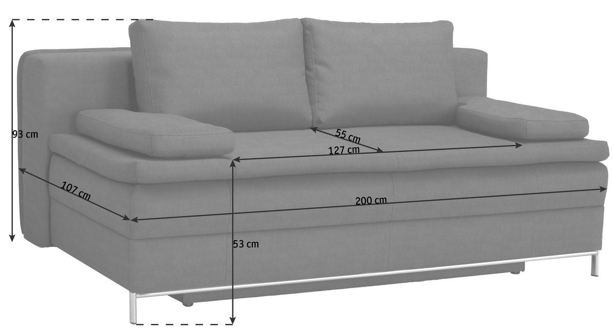 BOXSPRING KANAPÉ textil antracit  - króm/antracit, Design, textil/fém (200/93/107cm) - Novel