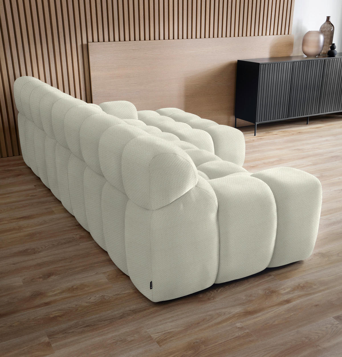 ECKSOFA in Webstoff Ecru  - Ecru/Schwarz, Modern, Kunststoff/Textil (297/180cm) - Welnova