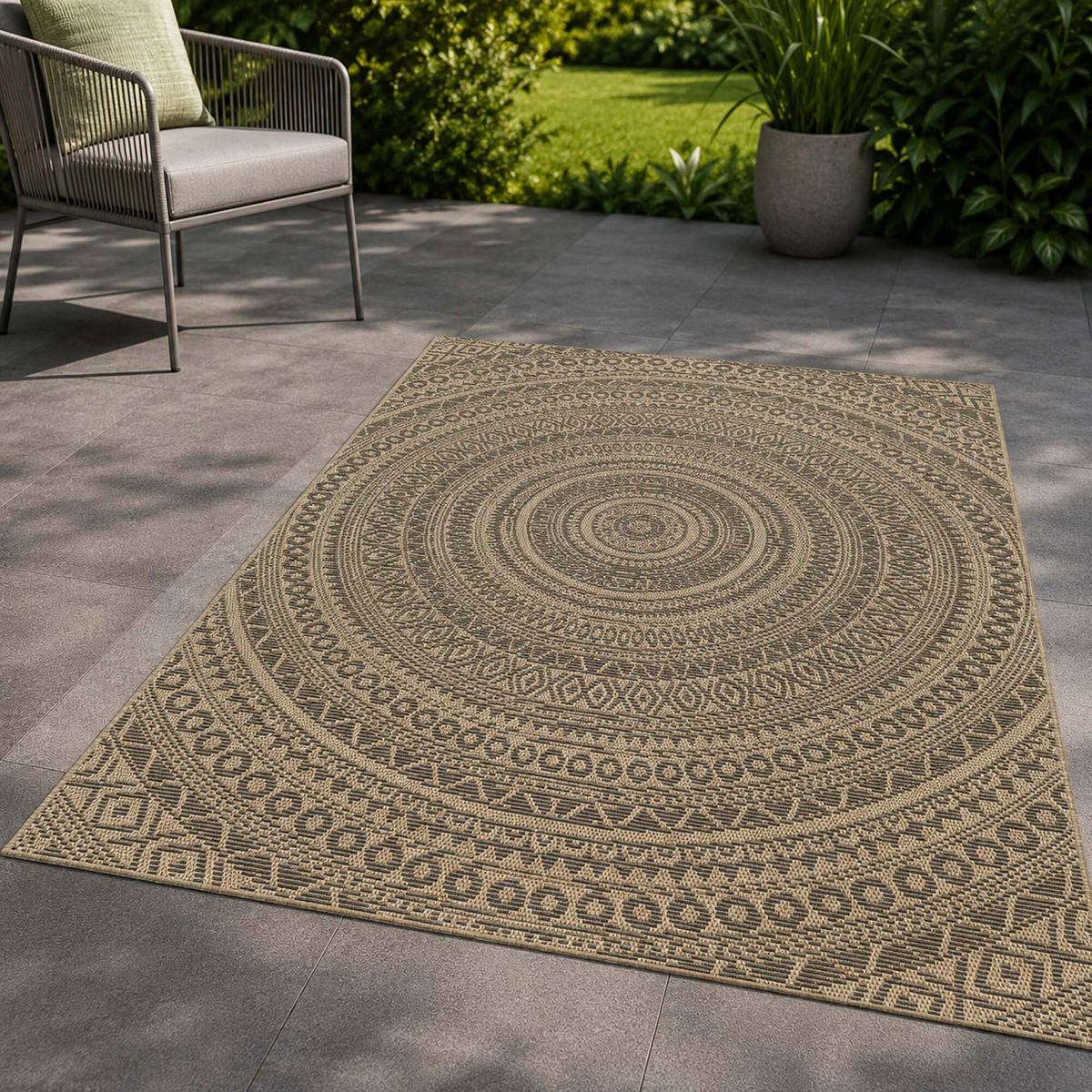 OUTDOORTEPPICH für Terrasse und Balkon 200/280 cm Regina Mandala Naturfarben  - Naturfarben, Design, Textil (200/280cm) - Ambia Garden