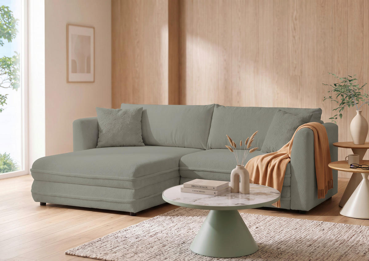 ECKSOFA Hellgrau Plüsch Zierkissen, Rückenkissen, Bettkasten, Schlaffunktion, Rücken echt, Liegefläche im Originalstoff  - Hellgrau/Schwarz, MODERN, Kunststoff/Textil (246/178cm) - Carryhome