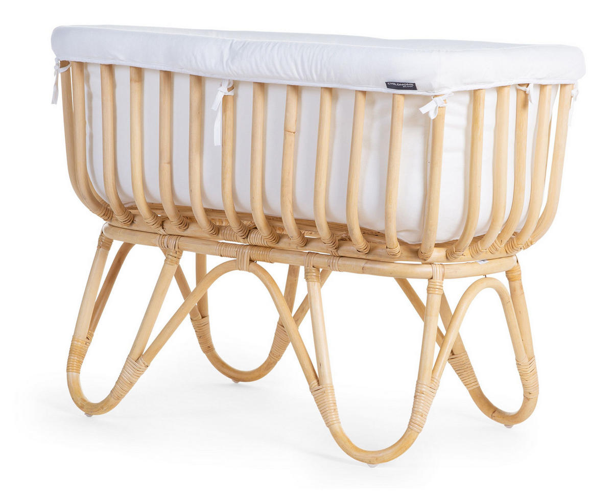 WIEGE Rattan Cradle Rectangular Rattan  Braun, Weiß  - Braun/Weiß, Design, Holz (90/50/70cm) - Childhome