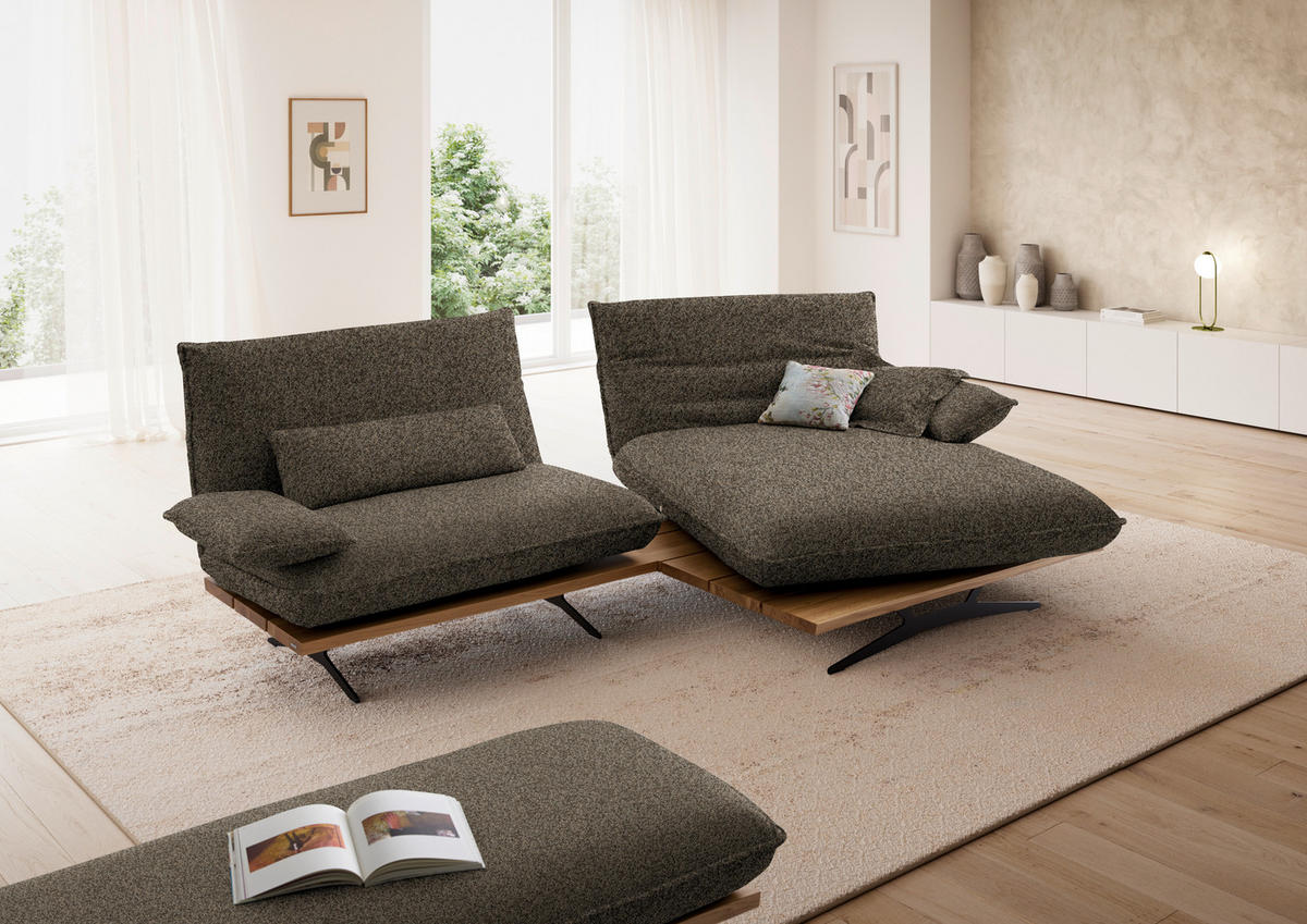 ECKSOFA Chenille, Flachgewebe Braun, Wildeiche  - Wildeiche/Schwarz, Design, Holz/Textil (284/161cm) - Koinor