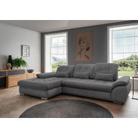 ECKSOFA Anthrazit Chenille Sitztiefenverstellung, Kopfteilverstellung, Rücken echt, Schlaffunktion, Bettkasten, Nierenkissen, Liegefläche im Originalstoff  - Chromfarben/Anthrazit, MODERN, Textil/Metall (184/314cm) - Livetastic