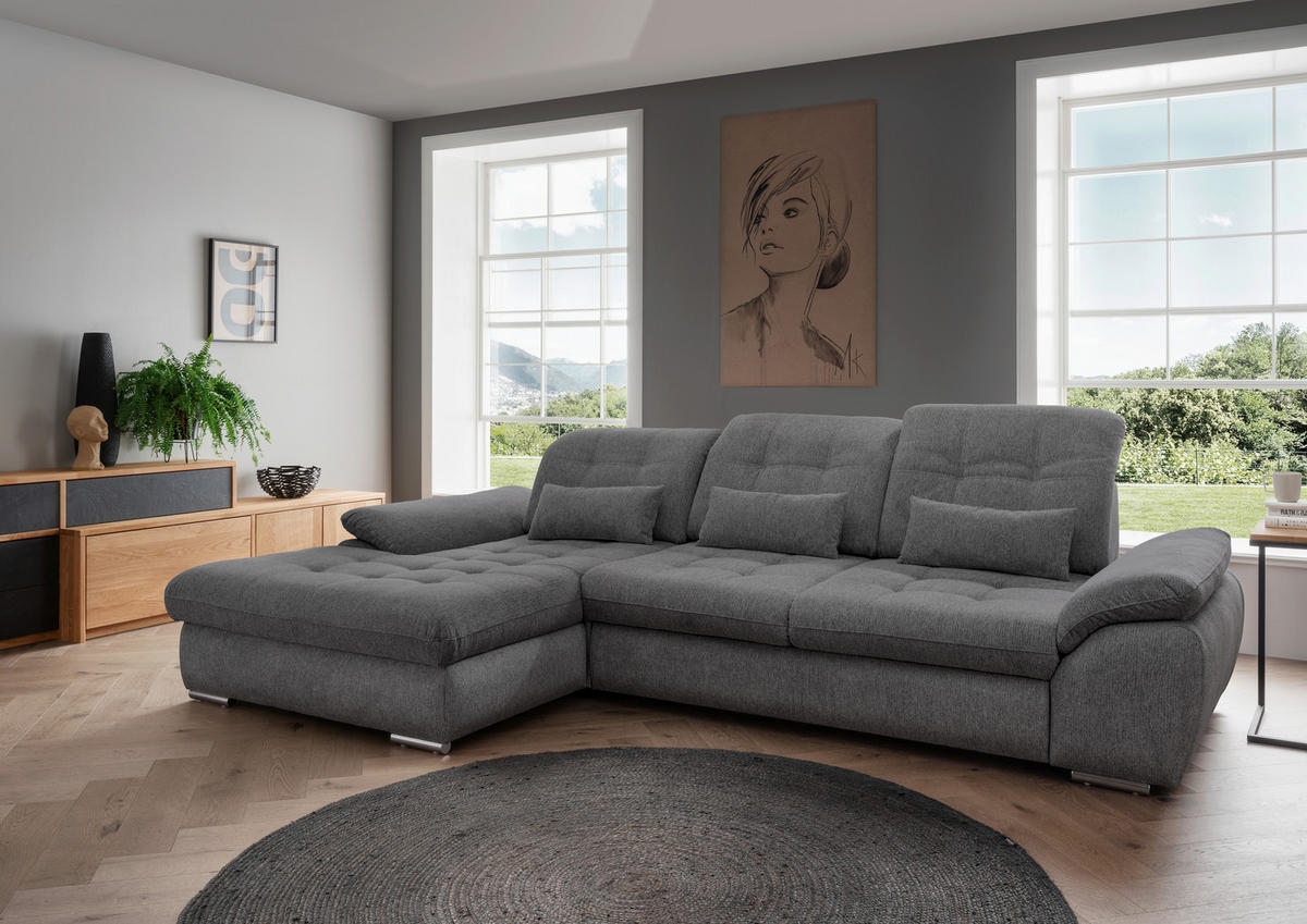 ECKSOFA Anthrazit Chenille  - Chromfarben/Anthrazit, MODERN, Textil/Metall (184/314cm) - Livetastic