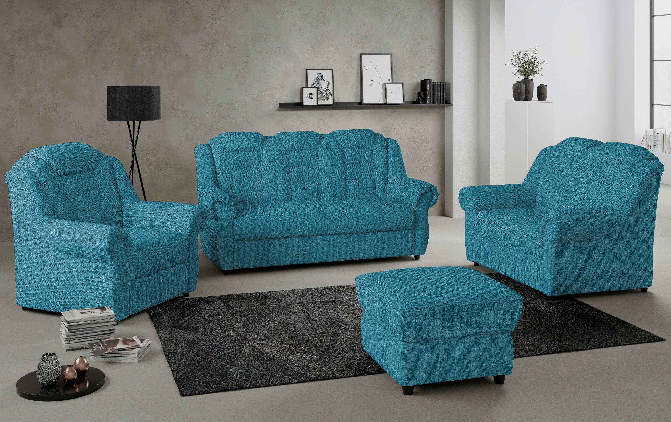 HOCKER in Textil Blau - Blau/Schwarz, Konventionell, Kunststoff/Textil (68/45/68cm) - Livetastic