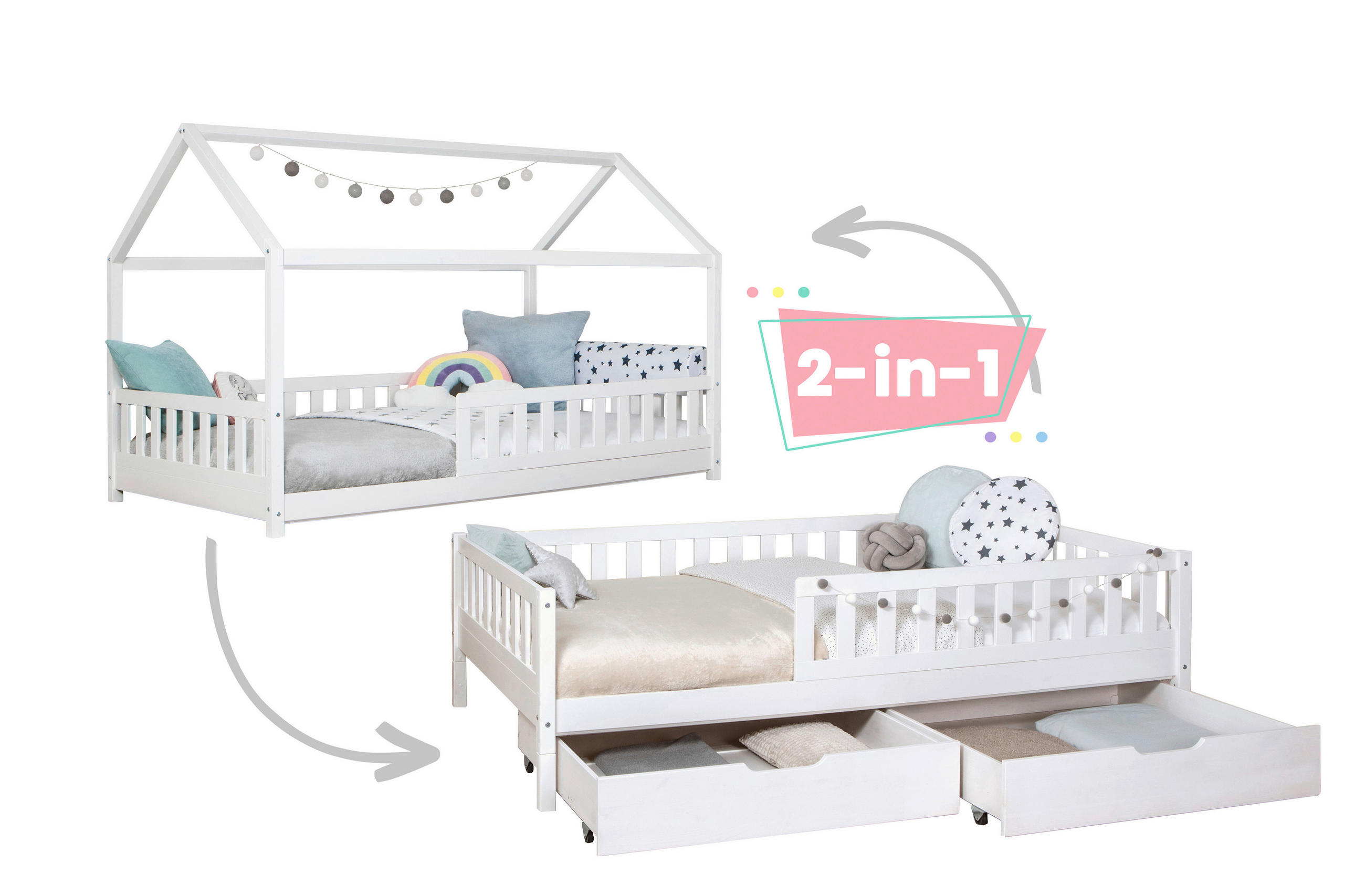 Hausbett 140x200 Cm Kiefer Weiß Inkl. Laden