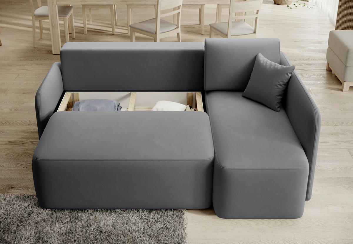 ECKSOFA Plüsch Grau  - Schwarz/Grau, Design, Kunststoff/Textil (206/150cm) - P & B