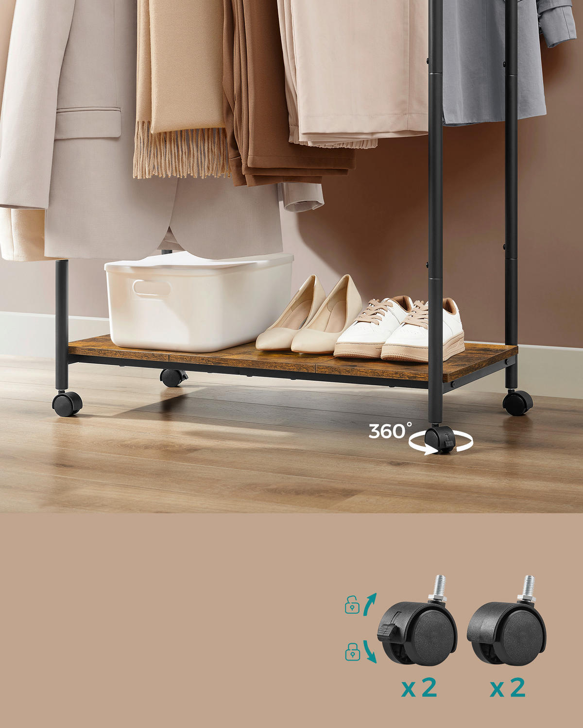 KLEIDERWAGEN in Braun, Schwarz 98,5/156,8/39,6 cm   - Schwarz/Braun, Basics, Holzwerkstoff/Kunststoff (98,5/156,8/39,6cm)