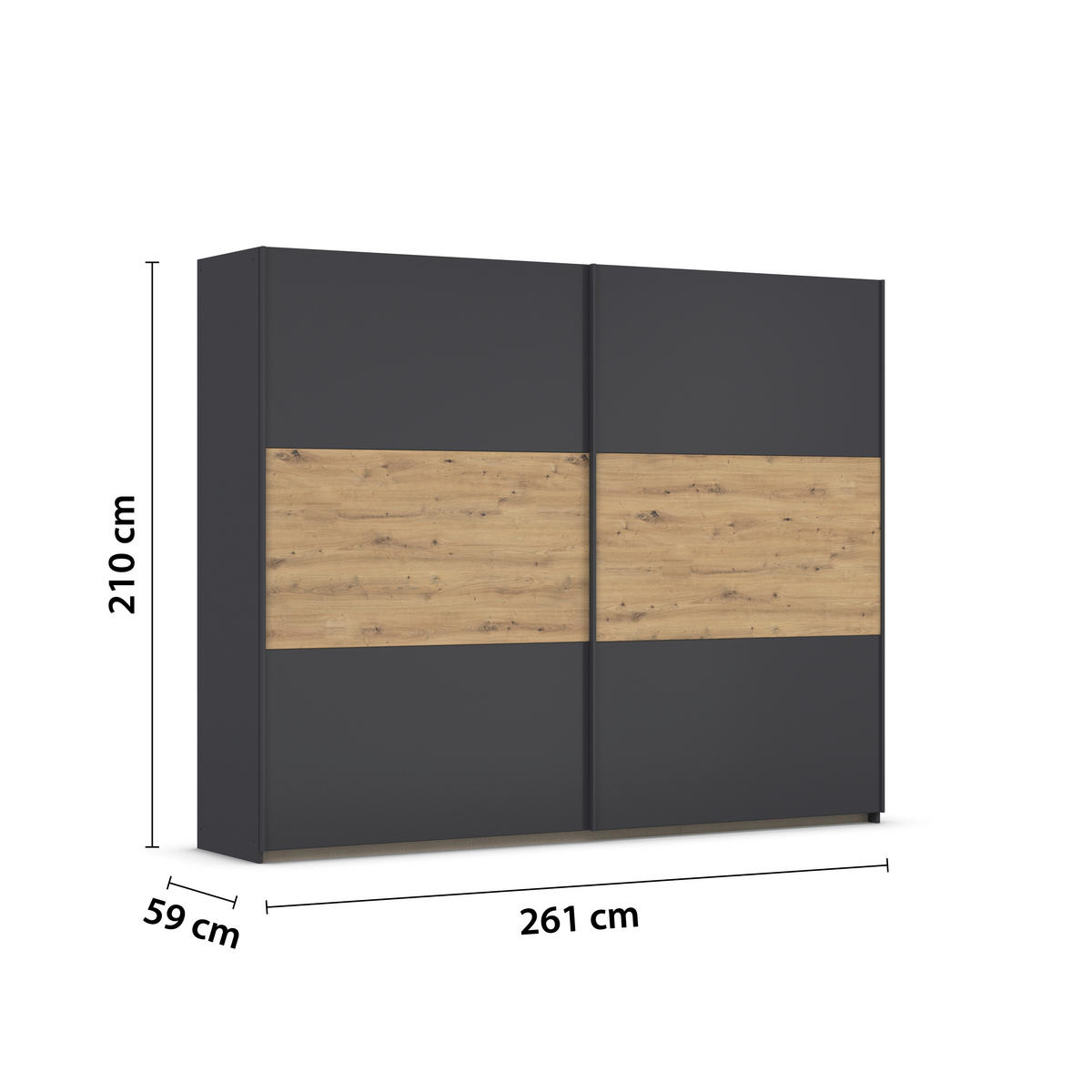 SCHWEBETÜRENSCHRANK 261/210/59 cm 2-türig Grau, Eiche Artisan  - Eiche Artisan/Grau, MODERN, Holzwerkstoff/Metall (261/210/59cm) - Rauch Möbel