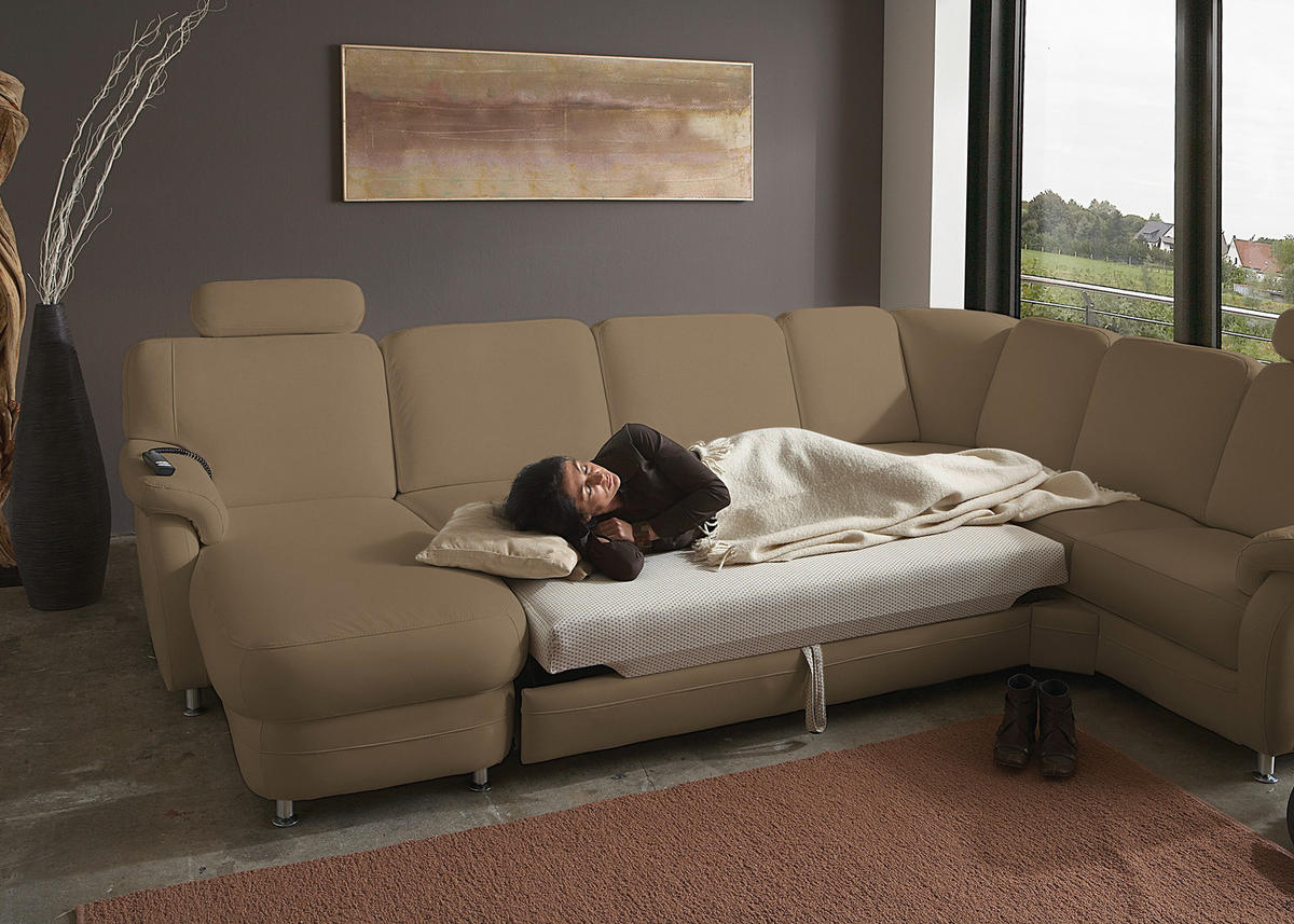 WOHNLANDSCHAFT Echtleder Khaki  - Khaki/Alufarben, Konventionell, Leder/Metall (165/329/239cm) - Beldomo Premium