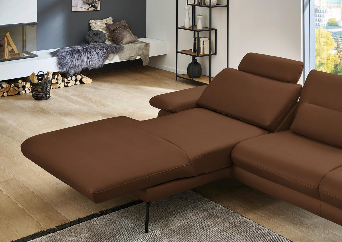 ECKSOFA in Echtleder Hellbraun  - Hellbraun/Schwarz, Design, Leder/Metall (180/310cm) - Dieter Knoll