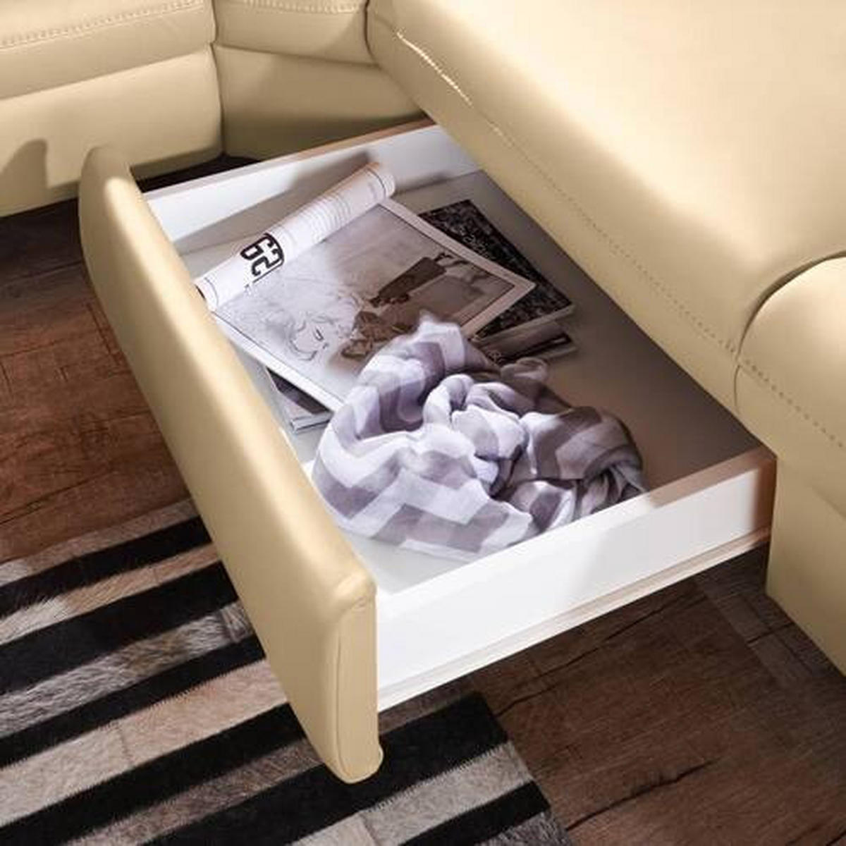 ECKSOFA in Echtleder Hellbraun  271/239 cm  - Hellbraun/Alufarben, Design, Leder/Metall (271/239cm) - Cantus