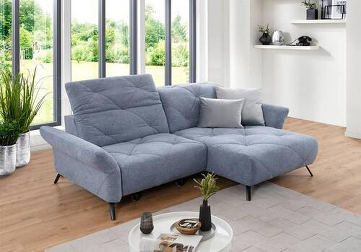 ECKSOFA in Webstoff Blau  - Blau/Schwarz, Design, Textil/Metall (244/173cm) - Moderano