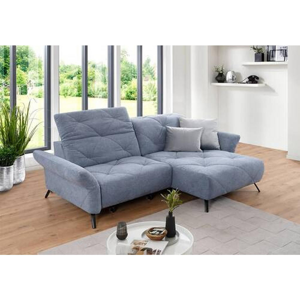 Thumbnail - Moderano Ecksofa Beach, Blau, Textil, 2-Sitzer, Ottomane rechts, L-Form, 244x173 cm, Lederauswahl, Stoffauswahl, Rücken ...