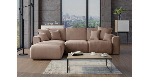 ECKSOFA Taupe Lederlook - Taupe/Chromfarben, KONVENTIONELL, Kunststoff/Textil (195/293cm) - Carryhome