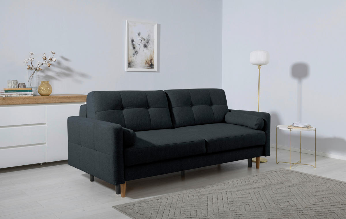 SCHLAFSOFA  mit Rücken echt Dunkelblau  - Buchefarben/Dunkelblau, Design, Holz/Textil (222/93/99cm) - MID.YOU