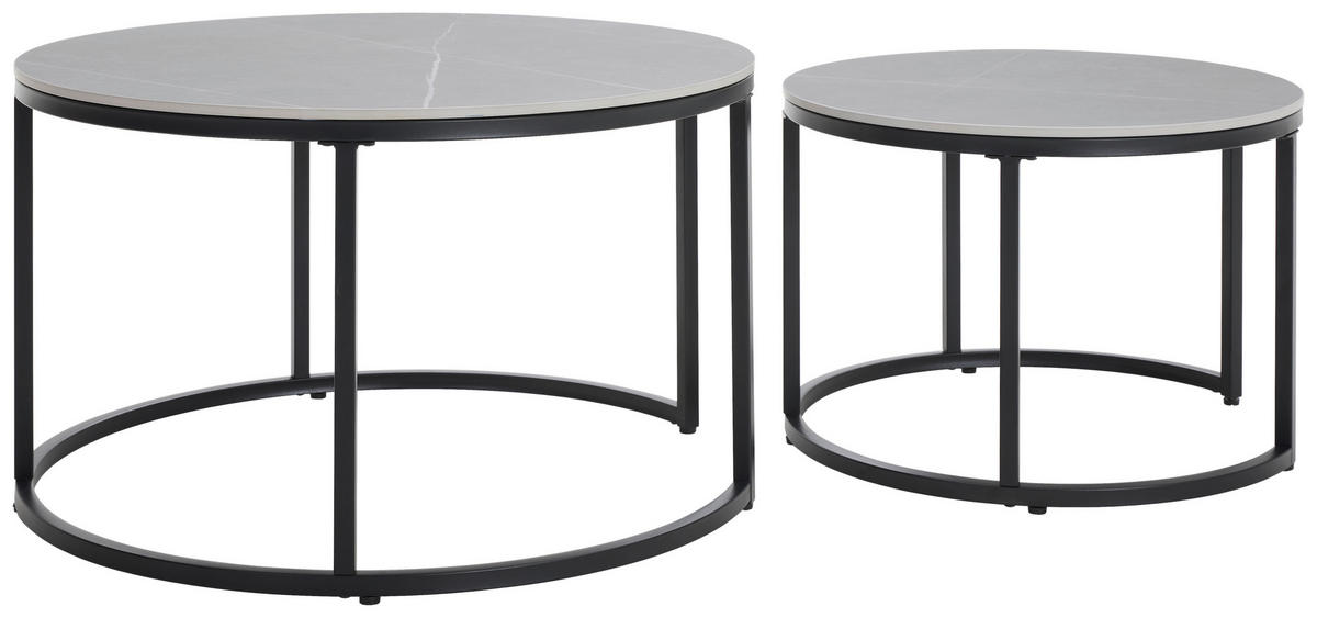 COUCHTISCHSET 80/60/46/40/80/60 cm rund Grau, Schwarz  - Schwarz/Grau, Design, Keramik/Metall (80/60/46/40/80/60cm) - Livetastic