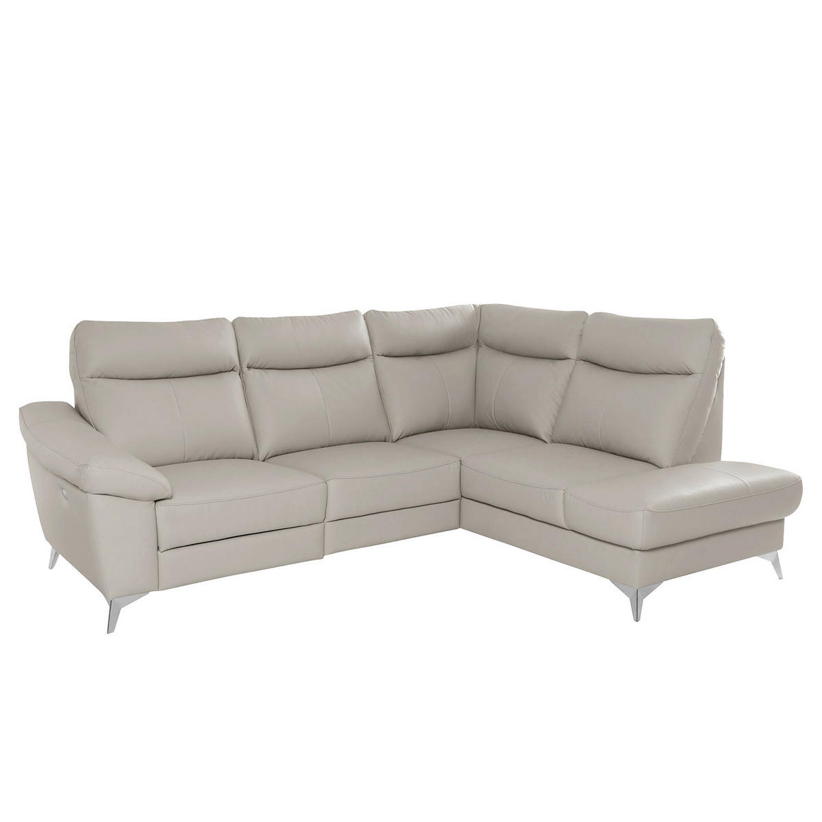 ECKSOFA Platinfarben Echtleder Lederlook  - Platinfarben/Chromfarben, Design, Leder/Textil (242/194cm) - Livetastic