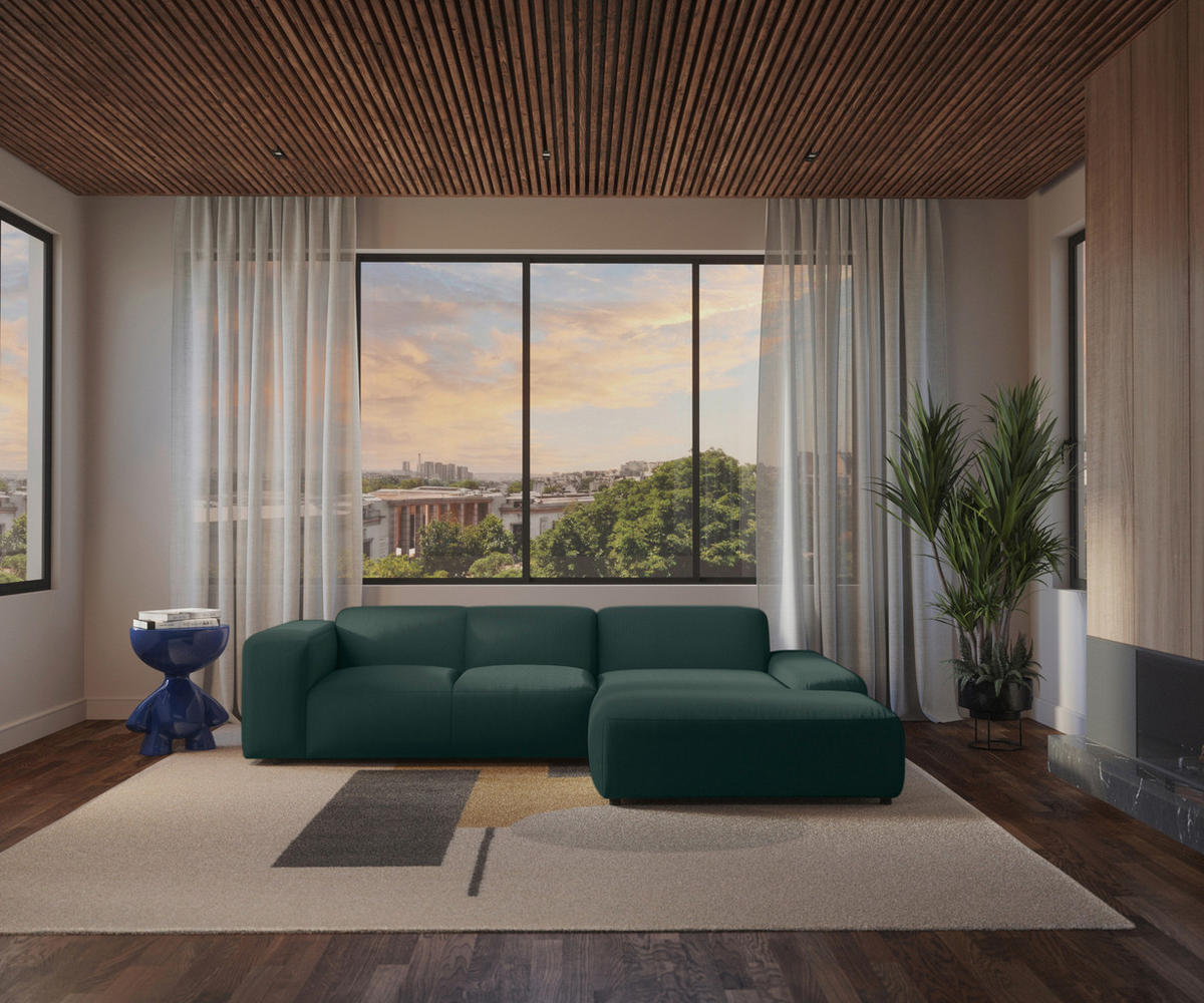 ECKSOFA HANNAH Grün Cord  - Schwarz/Grün, Design, Kunststoff/Textil (304/200cm) - MID.YOU