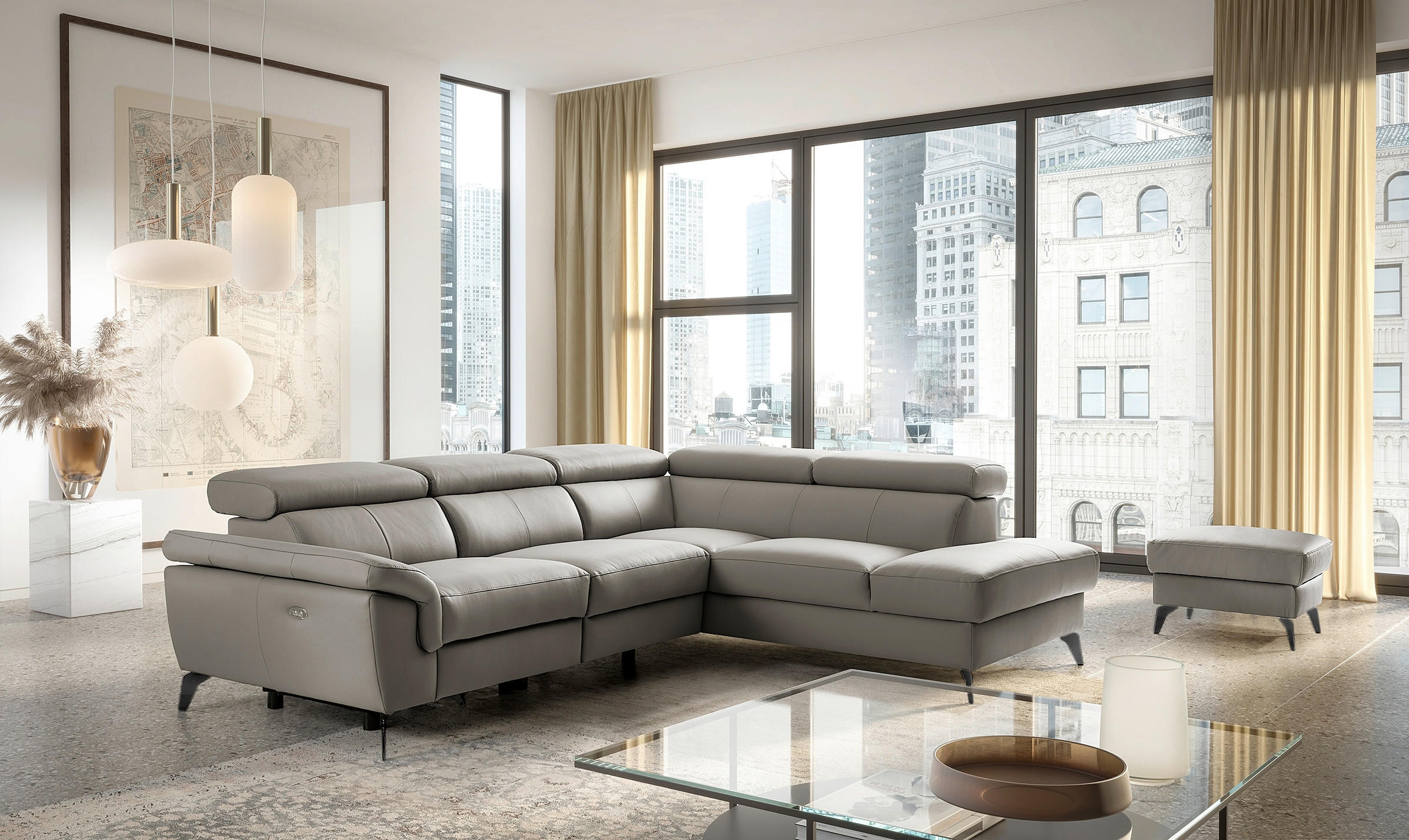 ECKSOFA SONO in Lederlook Echtleder Schlammfarben Armteilverstellung, Kopfteilverstellung  265/210 cm  - Schlammfarben/Schwarz, Design, Leder/Textil (265/210cm) - Livetastic