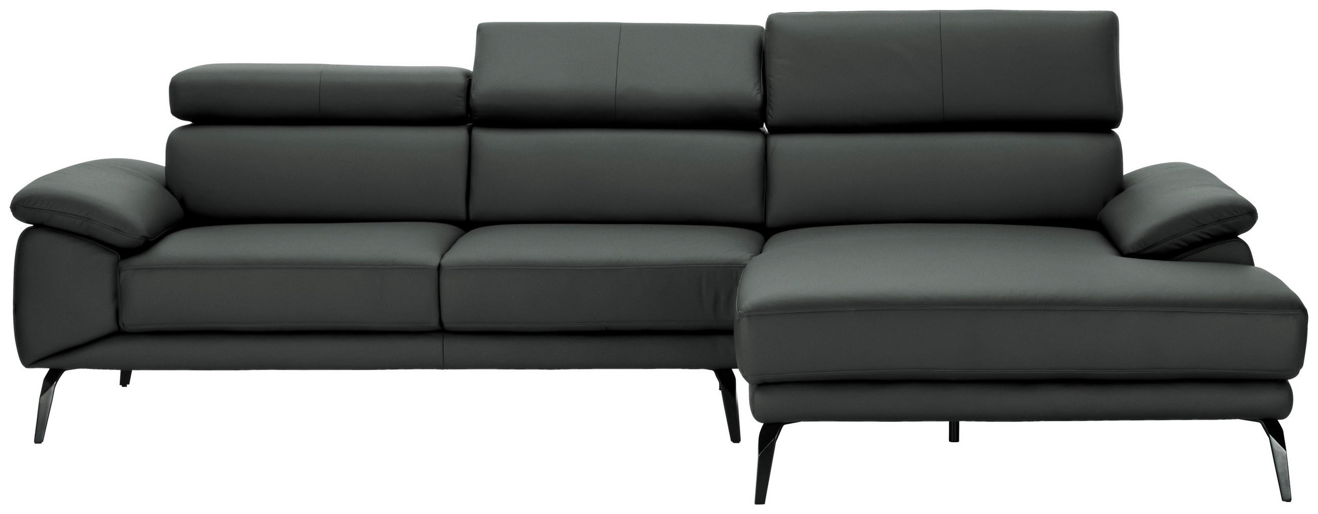 ECKSOFA in Echtleder Dunkelgrau  - Dunkelgrau/Schwarz, Design, Leder/Metall (295/187cm) - Novel