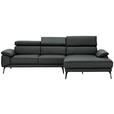 ECKSOFA in Echtleder Dunkelgrau  - Dunkelgrau/Schwarz, Design, Leder/Metall (295/187cm) - Novel