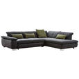 ECKSOFA  in Chenille, Mikrofaser Schwarz, Dunkelgrau  313/242 cm  - Chromfarben/Dunkelgrau, Design, Textil (313/242cm) - Xora