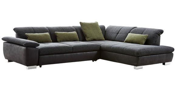 ECKSOFA  in Chenille, Mikrofaser Schwarz, Dunkelgrau  313/242 cm  - Chromfarben/Dunkelgrau, Design, Textil (313/242cm) - Xora