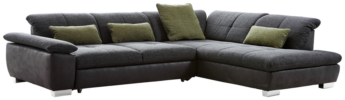 ECKSOFA Schwarz, Dunkelgrau Chenille, Mikrofaser  - Chromfarben/Dunkelgrau, Design, Textil (242/313cm) - Xora