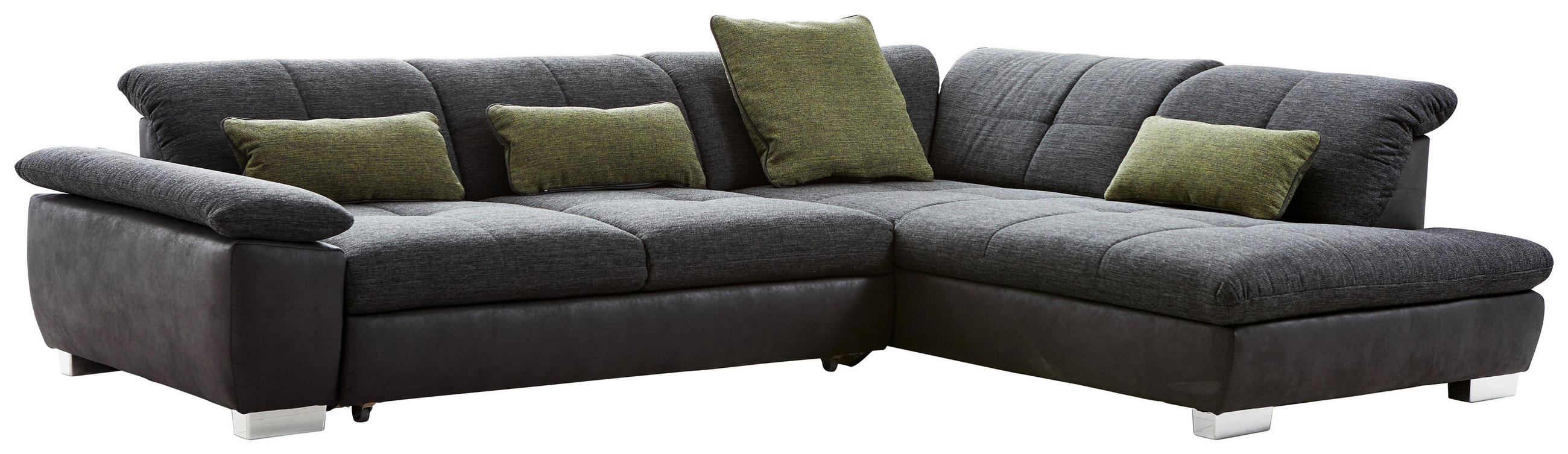 Thumbnail - Xora Ecksofa, Schwarz, Dunkelgrau, Textil, 3-Sitzer, Ottomane rechts, nicht einzeln stellbar, L-Form, 313x242 cm, Golden...