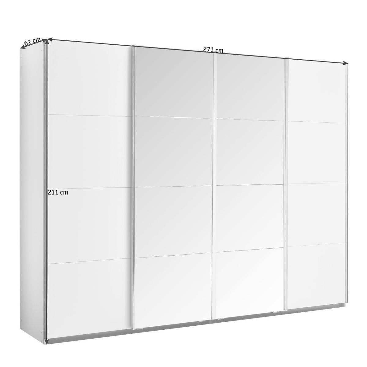 SCHWEBETÜRENSCHRANK 271/211/62 cm 4-türig Weiß  - Chromfarben/Weiß, Design, Glas/Holzwerkstoff (271/211/62cm) - Carryhome