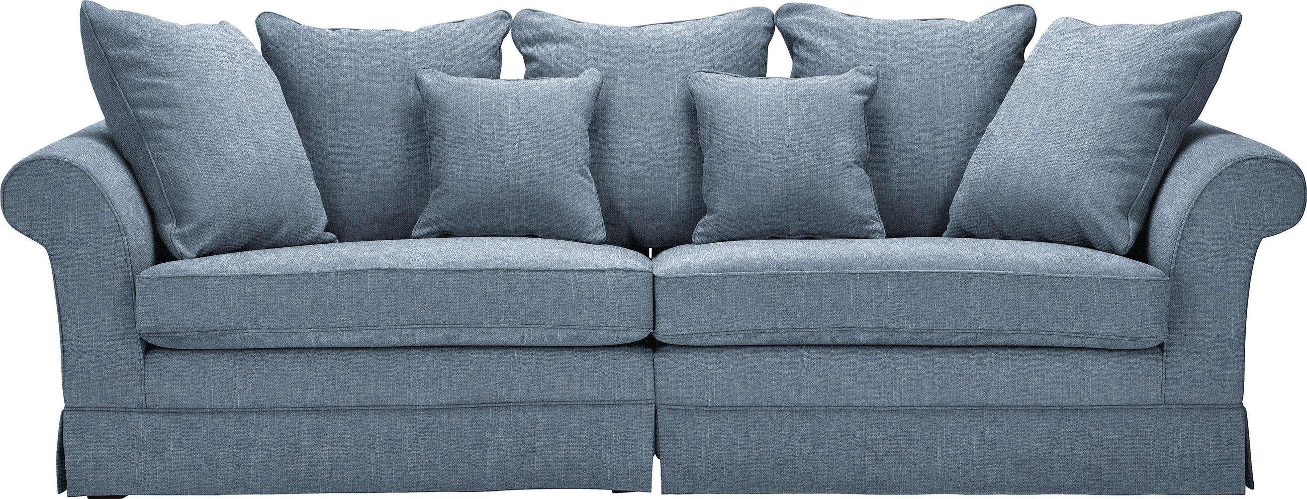BIGSOFA Flachgewebe Blau  - Blau/Dunkelbraun, Trend, Holz/Textil (264/70/111cm) - MID.YOU