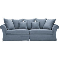 BIGSOFA Flachgewebe Blau  - Blau/Dunkelbraun, Trend, Holz/Textil (264/70/111cm) - MID.YOU
