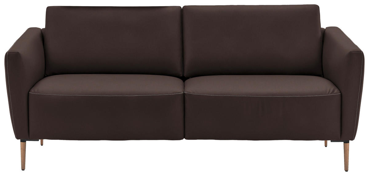 2-SITZER-SOFA  in Echtleder Dunkelbraun   - Eichefarben/Dunkelbraun, Natur, Leder/Holz (207/86/87cm) - Valnatura