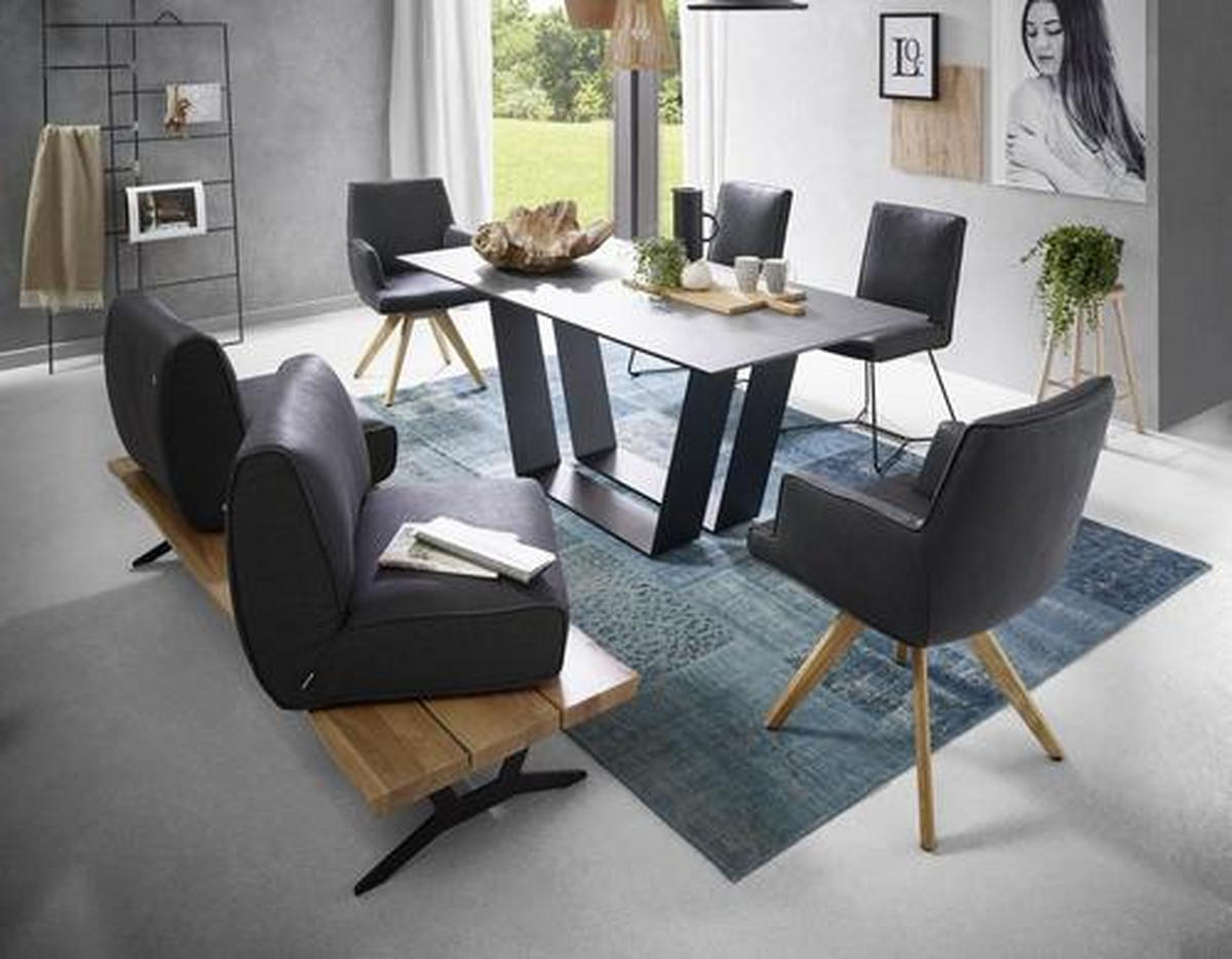 SITZBANK in Holz, Metall, Leder Anthrazit, Schwarz, Eichefarben  - Eichefarben/Anthrazit, Design, Leder/Holz (190/85/69cm) - Ambiente