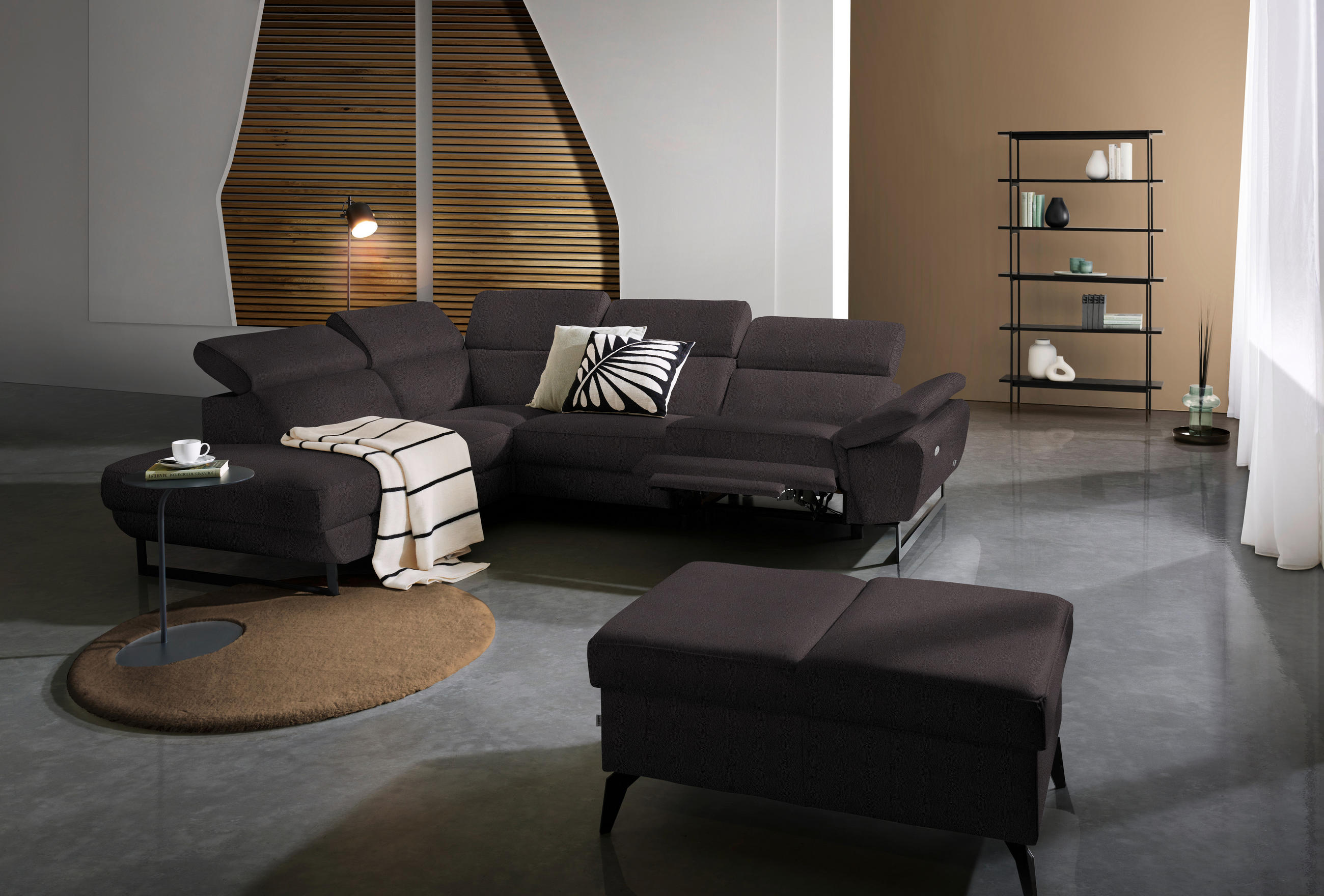ECKSOFA in Echtleder Dunkelbraun  - Dunkelbraun/Schwarz, Design, Leder/Metall (225/281cm) - Celina Home