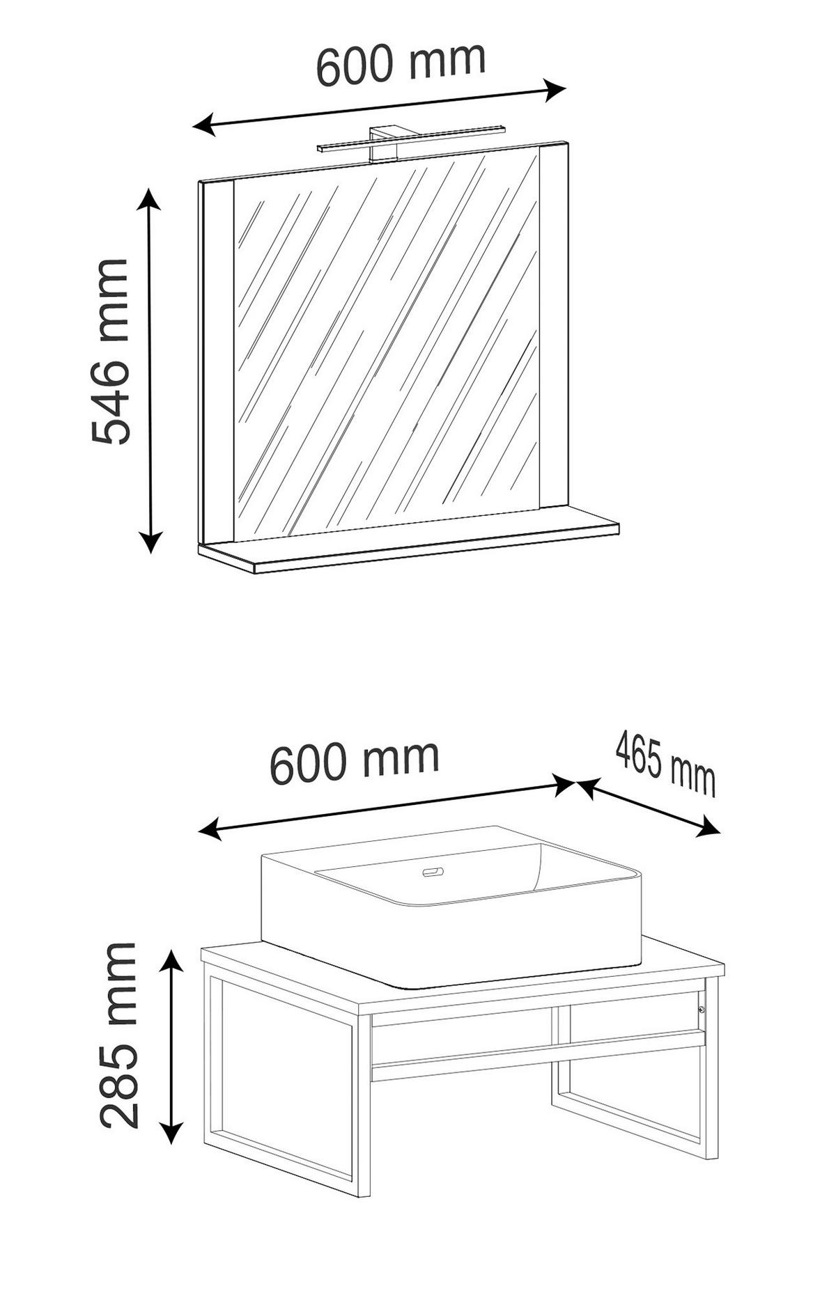 BADEZIMMER 3-teilig  in 60 cm  - Weiss/Schwarz, Modern, Glas/Keramik (60cm) - MID.YOU