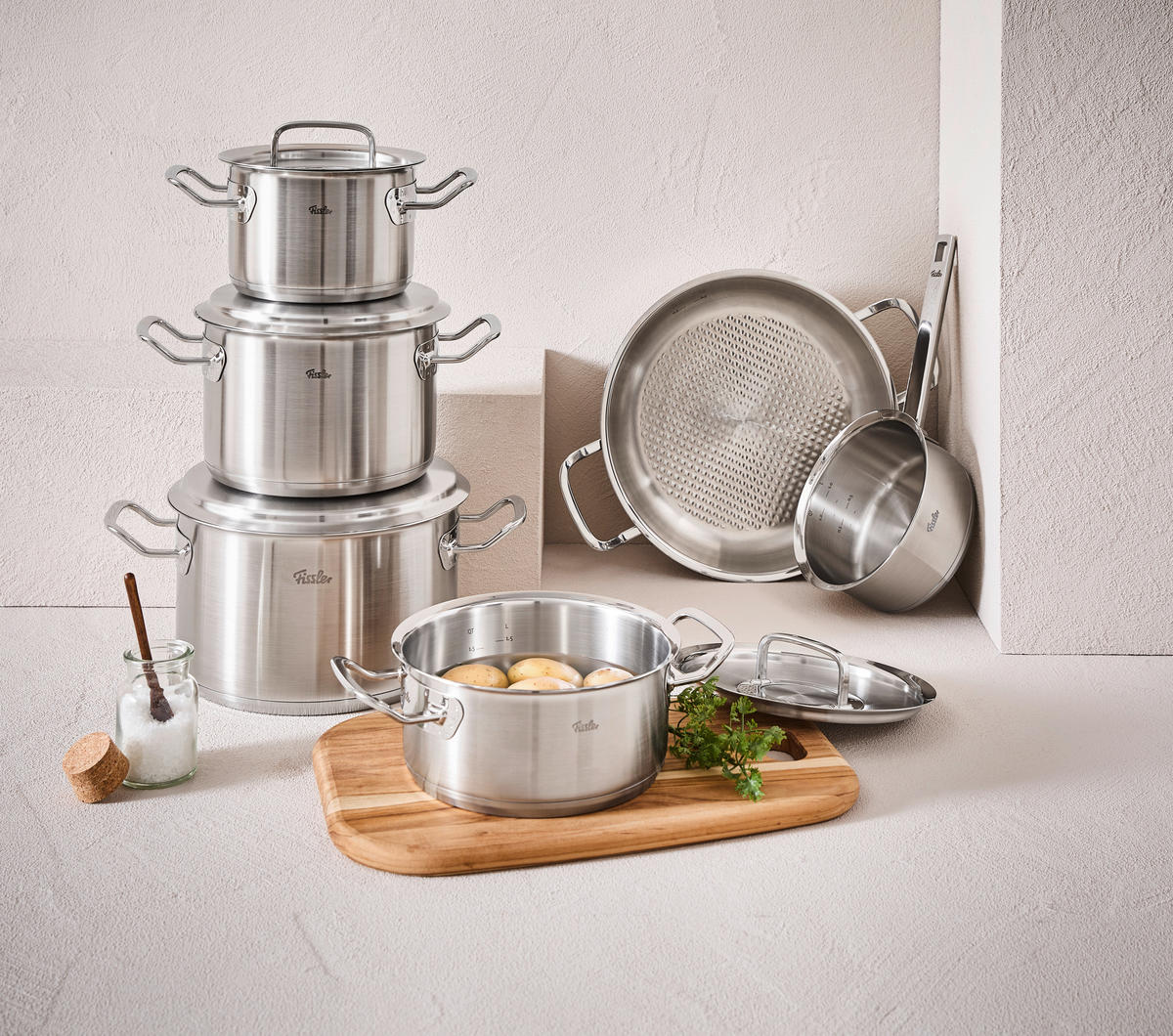 KOCHTOPFSET PROFI COLLECTION 6-teilig  - Silberfarben, Design, Metall - Fissler