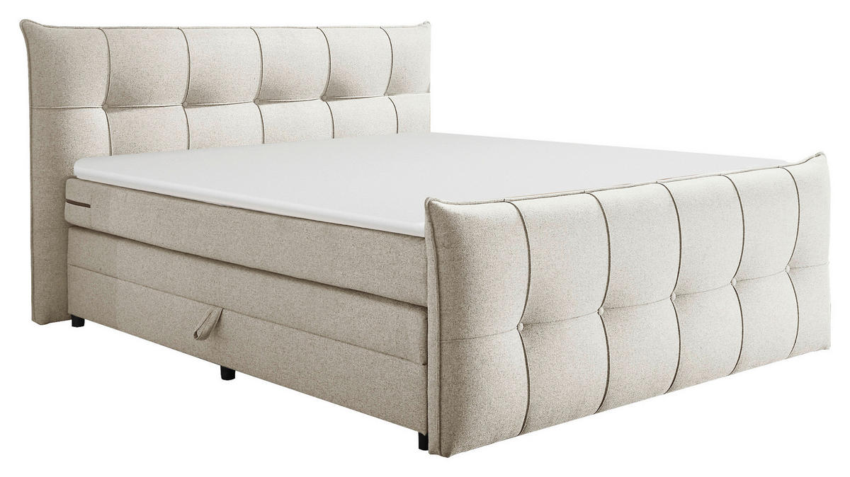 BOXSPRINGBETT 160/200 cm  in Creme  - Creme/Schwarz, Modern, Holzwerkstoff/Kunststoff (160/200cm) - MID.YOU